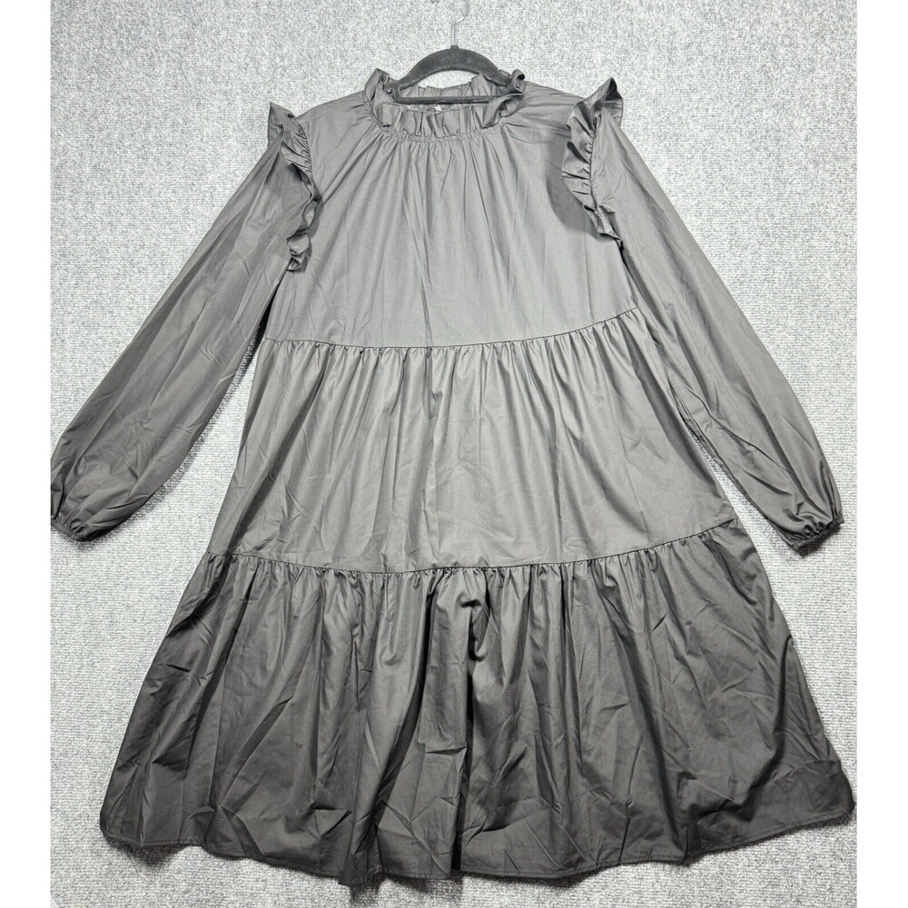 SHEIN Long Sleeve Dress Ruffle Black L